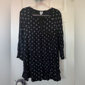 old navy women’s black and white tassel babydoll boho patterned swing dress